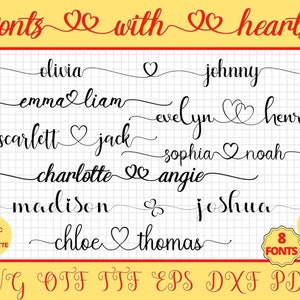 Fonts with Hearts, Font Bundle, Script Fonts, Cursive Font SVG, SVG Fonts, Signature Fonts, Cricut Fonts, Swashes Font, Wedding Font