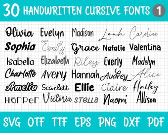 30 Handwritten Fonts, Font Bundle, Cursive Font SVG, SVG Fonts, Signature Fonts, Cricut Fonts, Handwriting Font, Wedding Font SVG