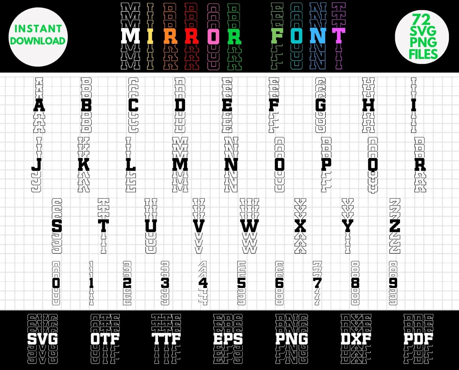 Mirror Font, Mirror Font SVG, Stacked Font SVG, Stacked Font, Stacked