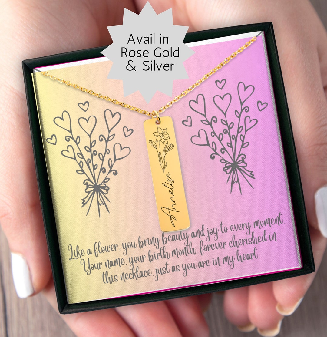 Personalised Birth Flower Necklace Birth Flower Jewellery Etsy
