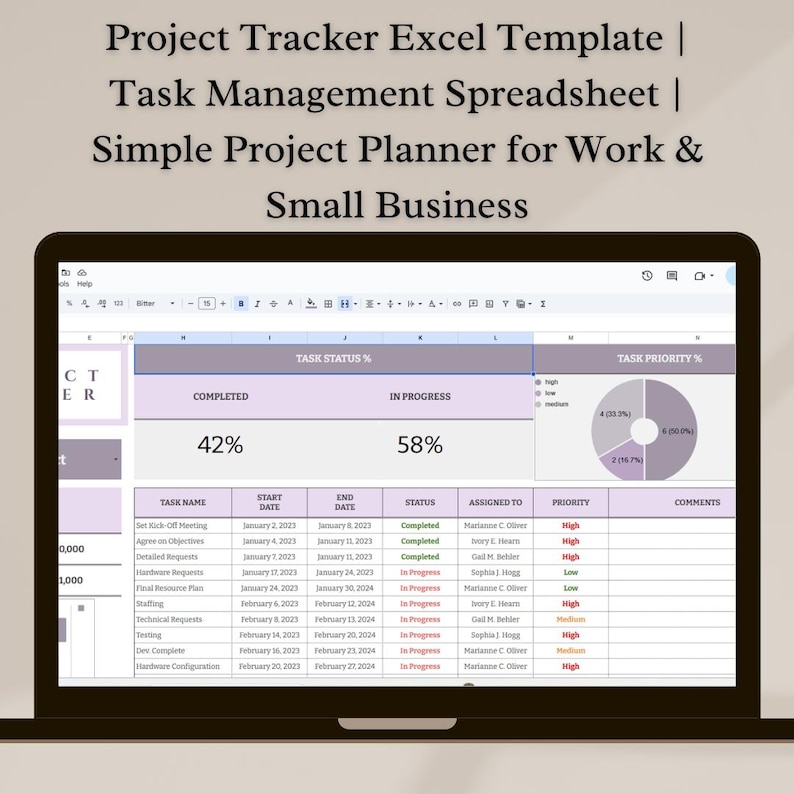 Project Tracker Excel Template | Task Management Spreadsheet | Simple ...