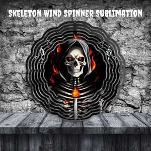 Skeleton Wind Spinner Art, Creepy Skeleton Wind Spinner PNG Sublimation Design, Digital Download, Skull Decor Windspinner Commercial,
