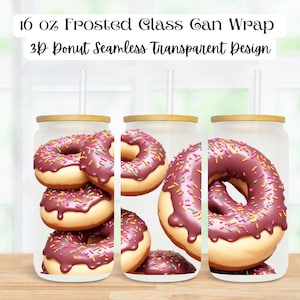 Seamless 3D Chocolate Donut 16 0z Frosted Glass Can Wrap, 3D Donuts Glass Tumbler, Instant Digital Download PNG, Transparent Design, 300 DPI