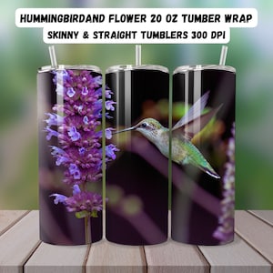 Hummingbird and Flower Tumbler Wrap, 20 oz Skinny, Straight, Bird Sublimation Design, Digital Download, Hummingbird Tumbler Template 300 DPI