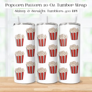 Seamless Popcorn Tumbler Wrap Design, 20 oz Skinny, Straight Popcorn Tumbler Design, PNG, Popcorn Tumbler Design, Instant Digital Download,
