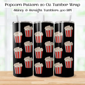 Seamless Popcorn Tumbler Wrap Digital Design, 20 oz Skinny, Straight Popcorn Tumbler Wrap Sublimation Design, Instant Digital Download, PNG