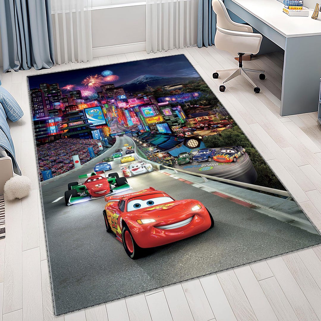Face Rug Cars Personalized Mcqueen Cars Rug, Kids Nursery Decor, Cotton Area Rug ...