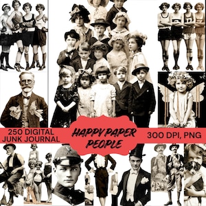 250+ Vintage Happy Paper People Fussy Cuts, dolls, Victorian Children & Adults PNG, Retro Ephemera for Junk Journals, Instant Download Art