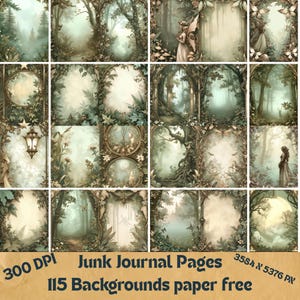 400 Enchanted Forest Fairy Junk Journal Kit, 115+ FREE Backgrounds, 60 Tags & Pockets, Magic Fae Ephemera, Whimsical Mystical Paper PNG image 3