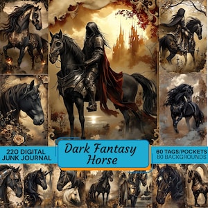 Dark Fantasy Horse Digital Junk Journal, 220 PNG, Gothic Horse, Knight Rider, Fantasy Art, Printable Art, Digital Downloa (Digital download)