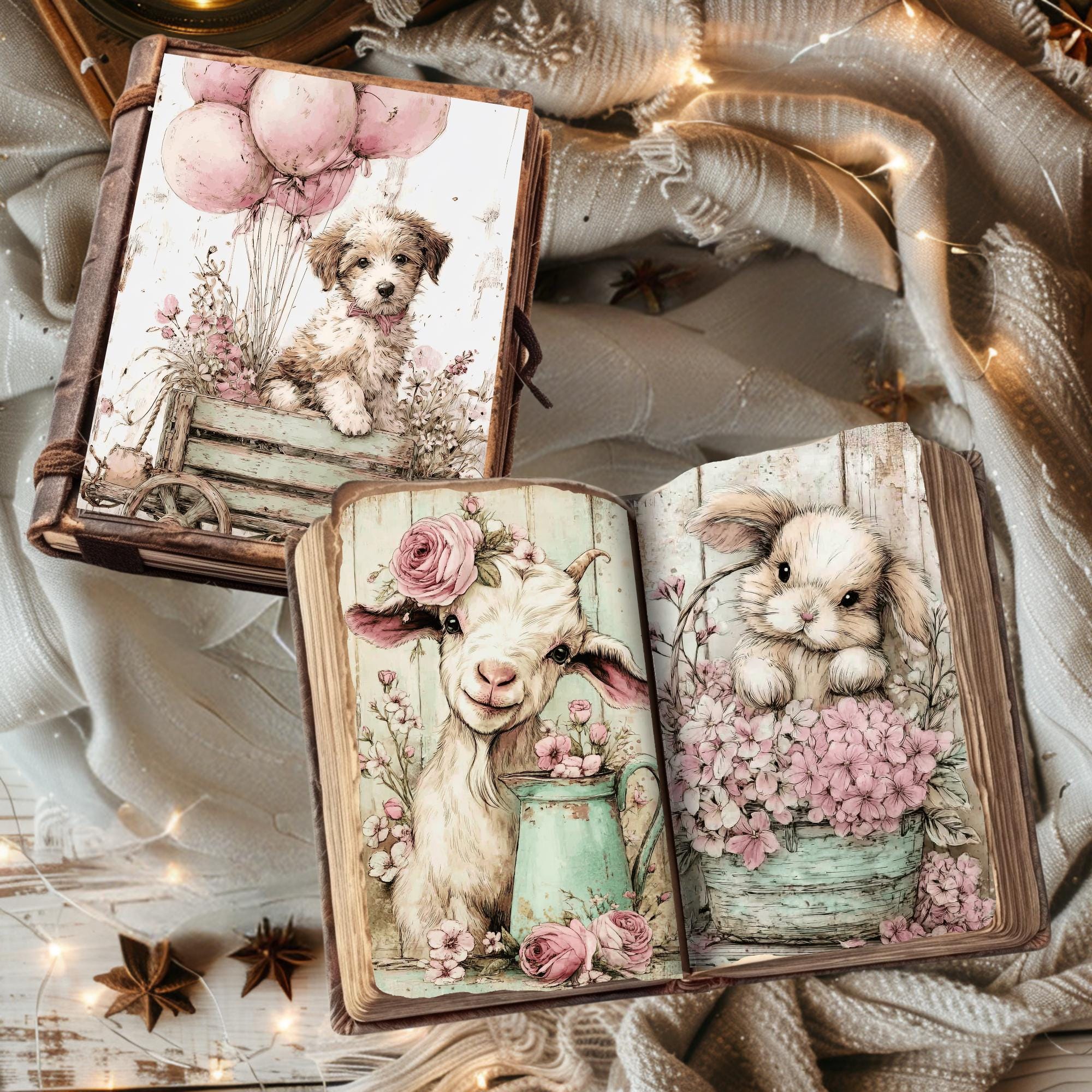 240 Shabby Chic Farm Junk Journal Kit, 150+ FREE Backgrounds, 60 Tags ...