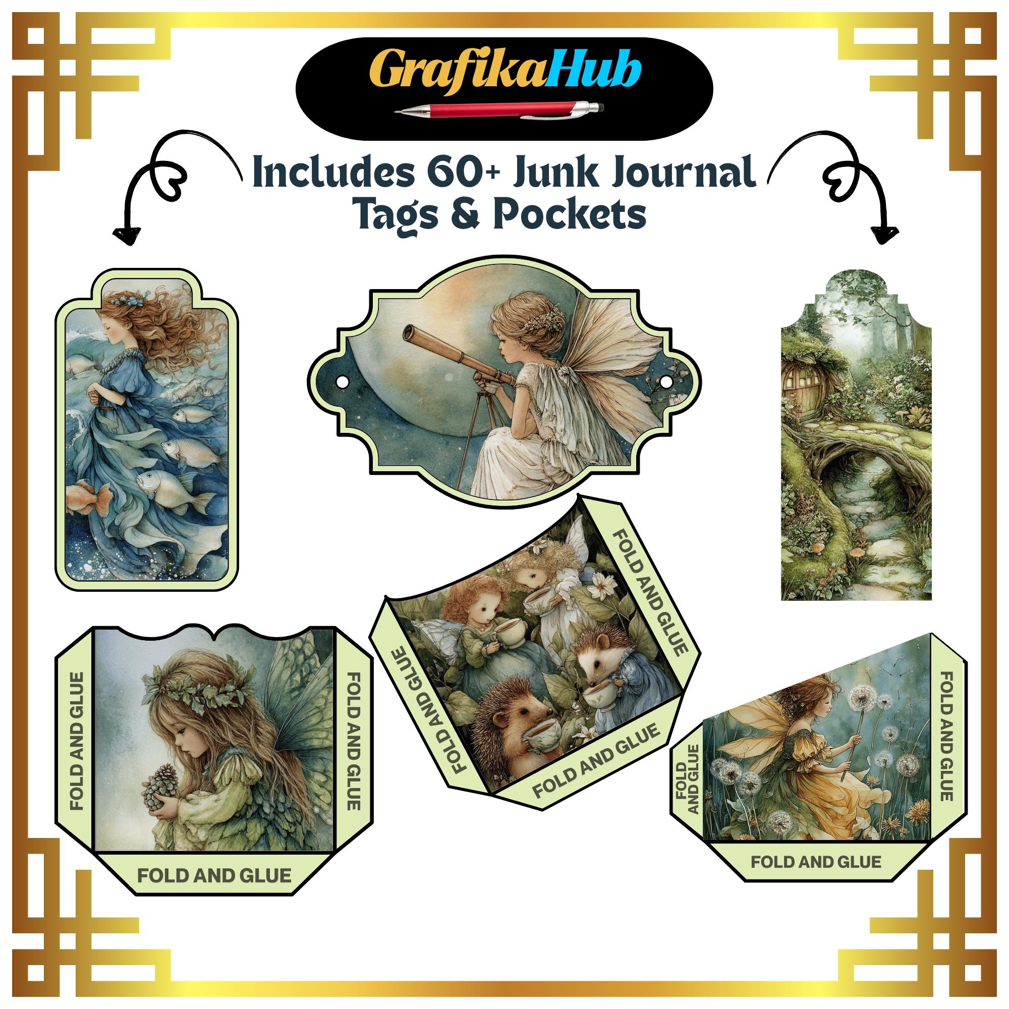 240 Vintage Fairy Junk Journal Kit, +60 Tags & Pockets, Enchanted ...