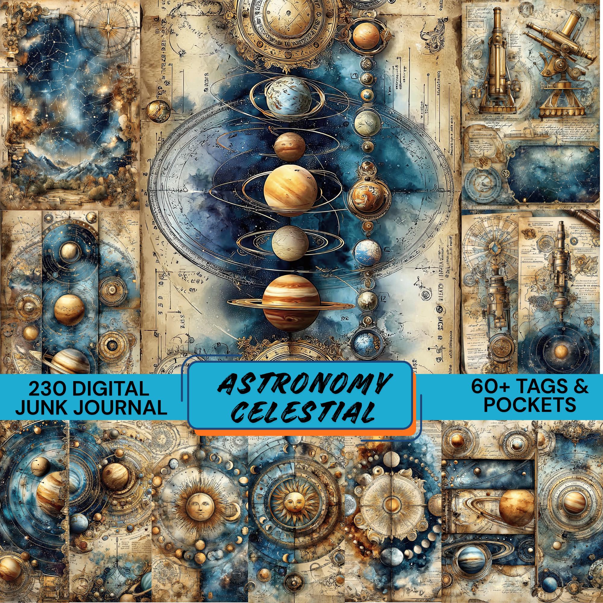 Planisphere Paper 230 Astronomy Celestial Junk Journal Kit, 60 Tags & Pockets, Vintage ...