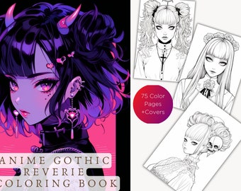 Anime Goth Girls Coloring Book 75 Page Manga Fantasy Greyscale gothic Coloring Pages for Children & Adults, Instant Download, Printable PDF