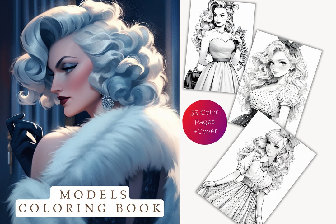 35 Girls Models With Classic Hairstyles Digital Coloring Book, Women ...
