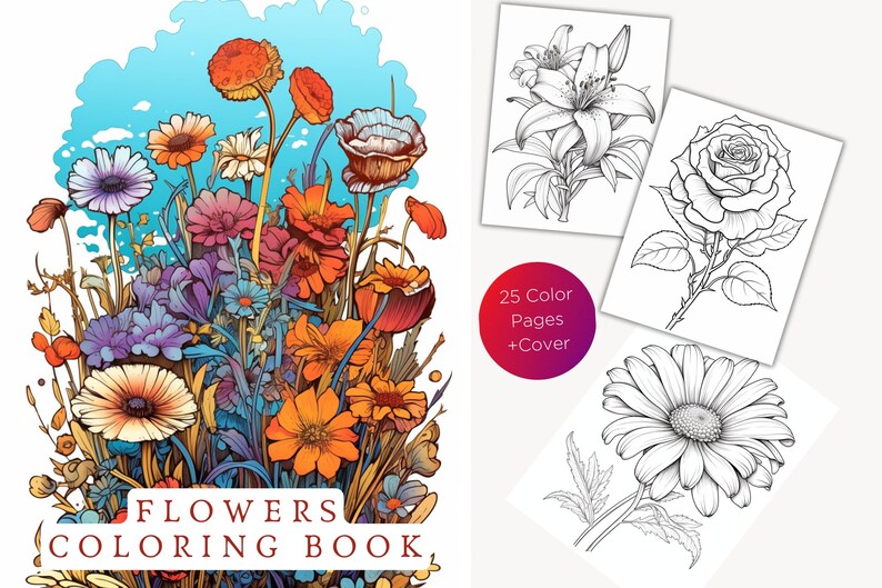 Flower Coloring Book Pages, Floral Coloring Page, Printable Flowers, Printable PDF, Adult and ...