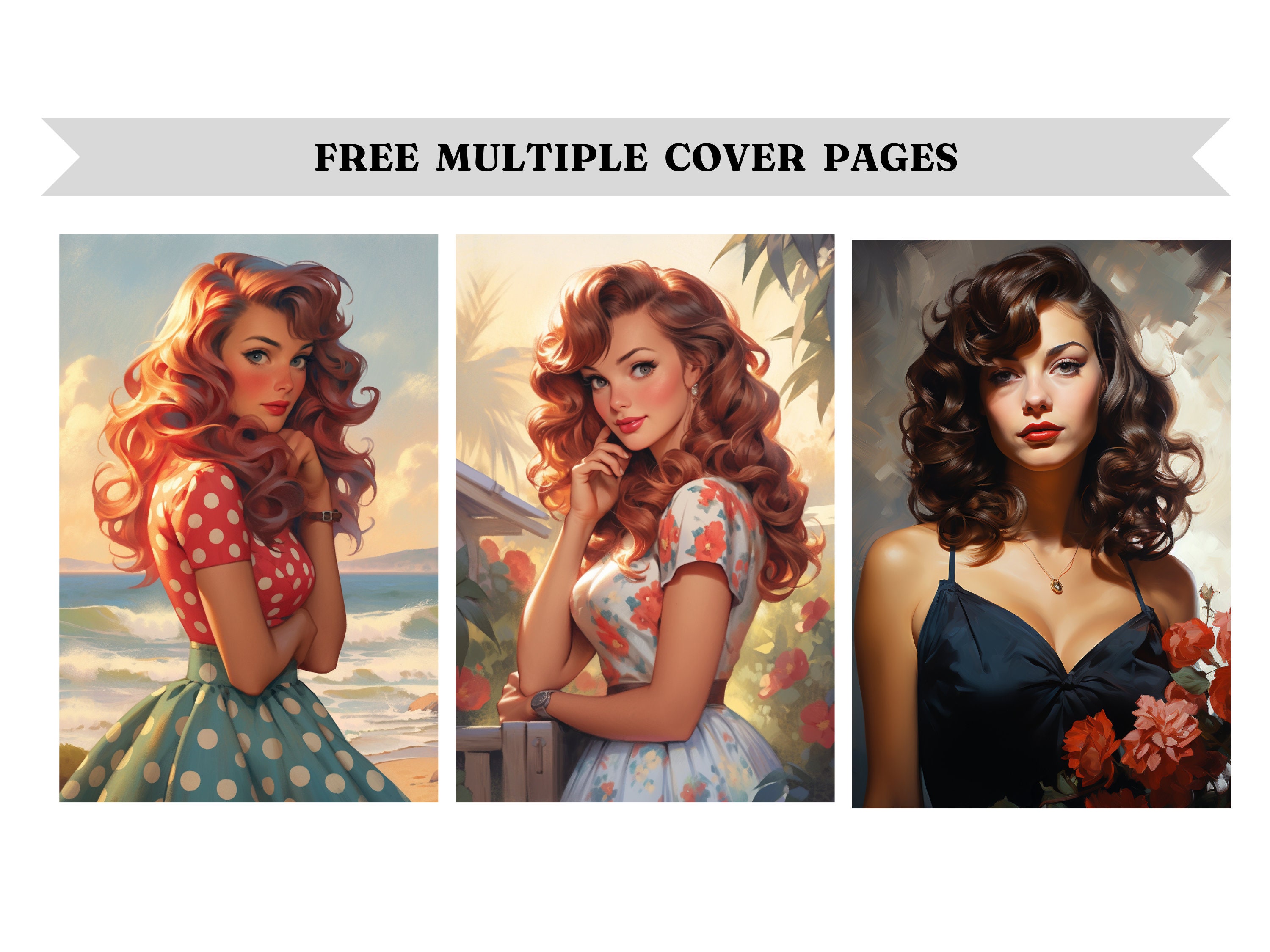 40 Pin-up Girls Part-1 Digital Coloring Book, Pin-up Women Coloring ...