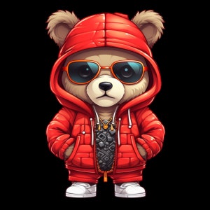 Cartoon redTeddy bear png hip hop soldi hustler svg download immediato