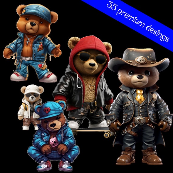 35 T-shirt design bundle Gangsta hip hop teddy bear streatwear png Golden money svg instant download