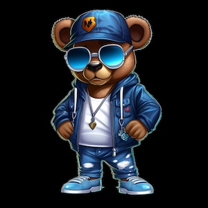 Dope Cartoon Teddy oso azul denim png hip hop estafador descarga instantánea