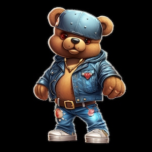 Dope Cartoon denim Teddybeer png hiphop hustler direct downloaden