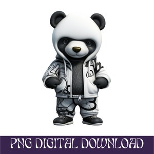 Cartoon Teddy bear Golden money hip hop png hustler instant download