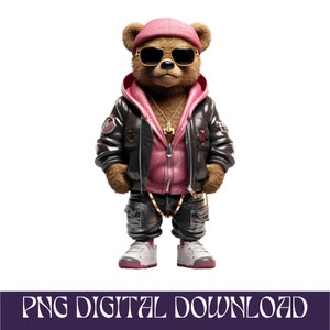Cartoon Teddy bear Golden money hip pink hop svg hustler png instant download