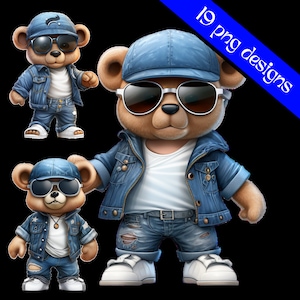 Pacchetto png di orsacchiotto di cartone animato Download istantaneo di denaro dorato hip hop svg hustler