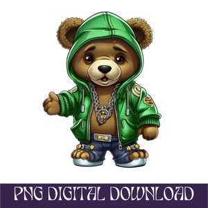 Cartoon Teddy bear Golden money hip png hop svg hustler instant download