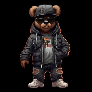 ドープな漫画テディベアの黒いサングラスPNGヒップホップハスラーの即時ダウンロード