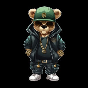 Cartoon Teddy bear png hip hop soldi hustler svg cappello verde download istantaneo