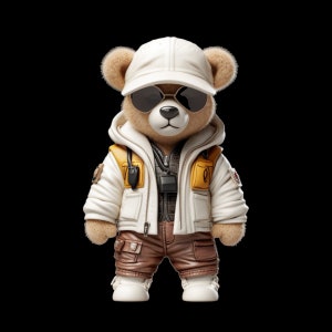 Dope Cartoon Teddy bear white png hip hop hustler instant download