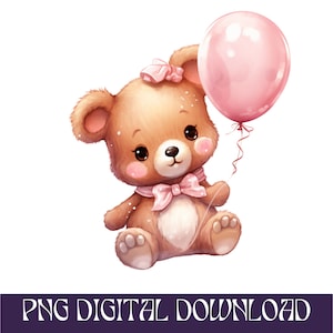 Simpatico orsacchiotto bambino Acquerello ragazza doccia SVG PNG clipart download istantaneo
