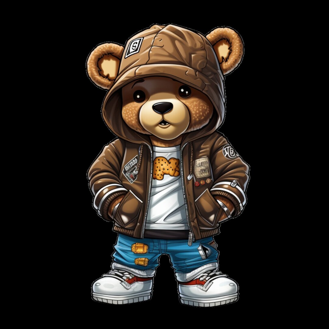 Dope Cartoon Teddy Bear Brown Hoodie Png Hip Hop Hustler Instant ...