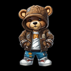 Dope Cartoon Teddybeer bruine hoodie png hiphop hustler direct downloaden