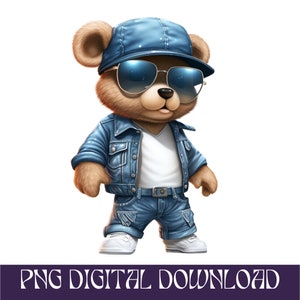Cartoon Blue Denim Teddy Bear Png Hip Hop Money Hustler Svg Instant ...