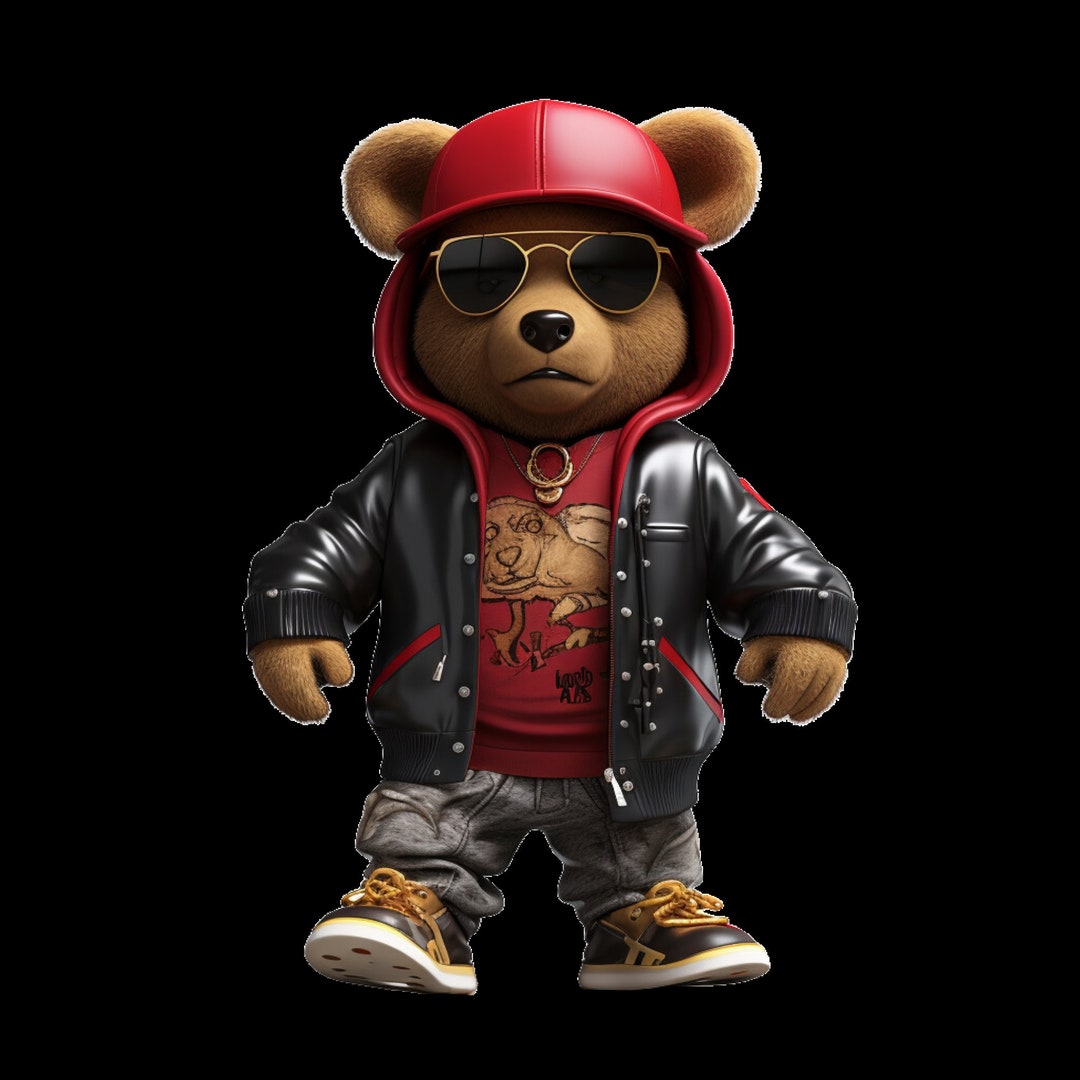 Dope Red Hoodie Cartoon Teddy Bear Png Hip Hop Hustler Instant Download ...