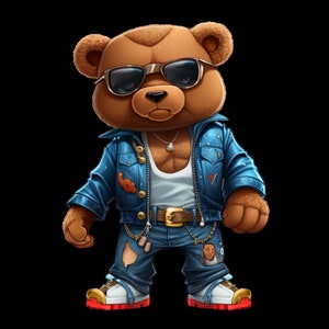 Dope Cartoon Teddy bear png denim hip hop hustler instant download