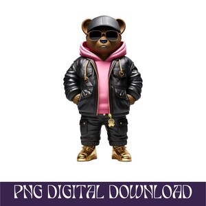 Cartoon Teddy bear pink svg Golden money hip hop hustler png instant download