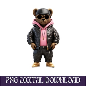 Cartoon Teddy bear Golden money svg hip hop pink hustler png instant download