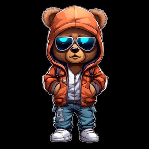 Dibujos animados oso de peluche png gafas de sol hip hop dinero estafador svg descarga instantánea