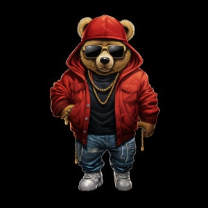 Cartoon Teddy bear sunglasses png hip hop money hustler svg instant download