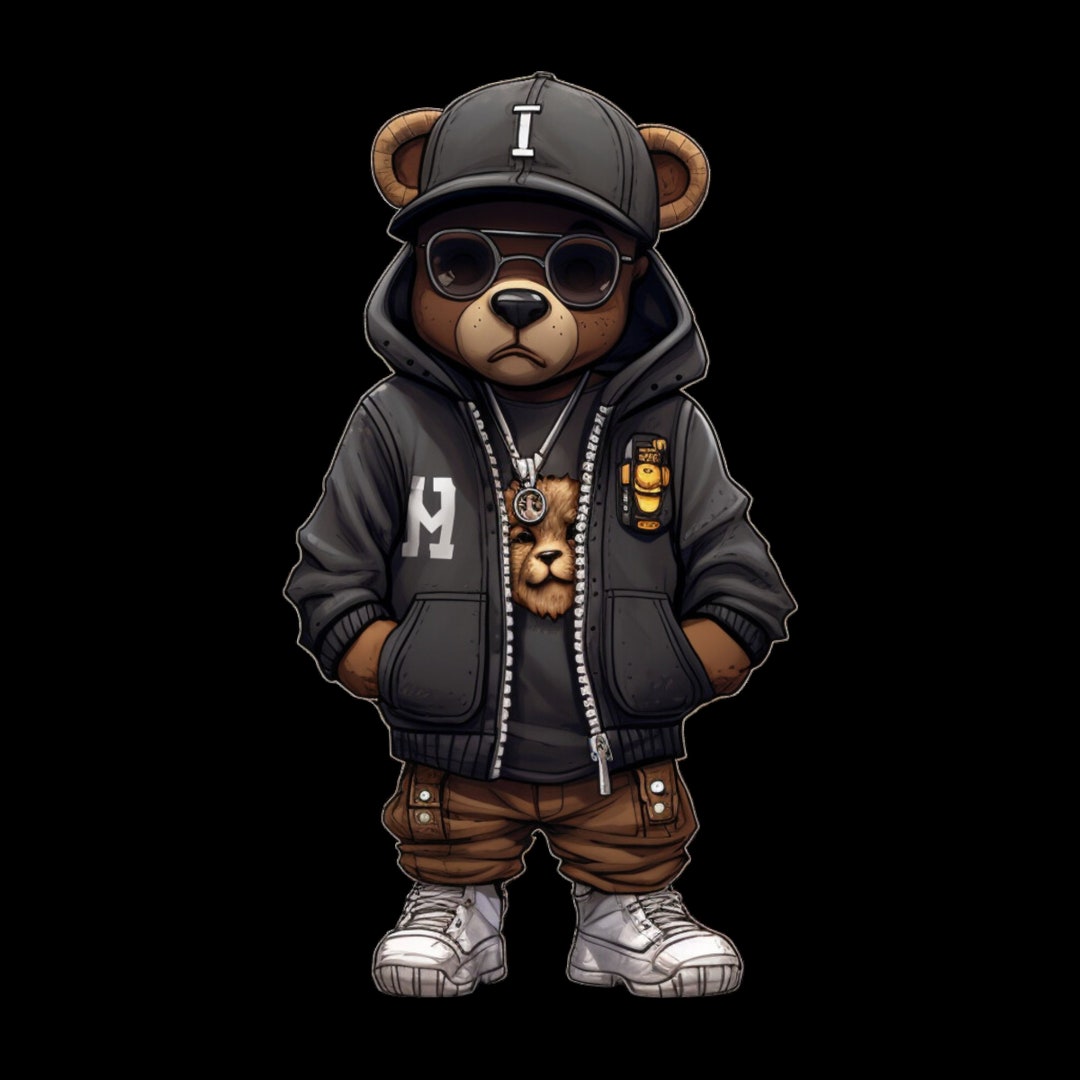 Dope Cartoon Teddy Bear Black Hoodie Png Hip Hop Hustler Instant ...