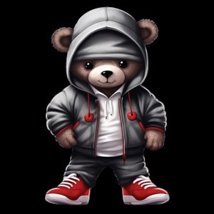 Cartoon Teddy bear png hip hop money hustler instant download