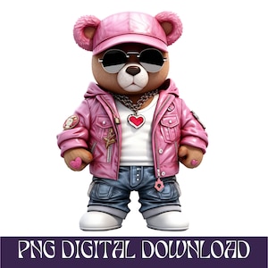 Download istantaneo di Cartoon Pink Teddy Bear PNG Hip Hop Money Hustler SVG