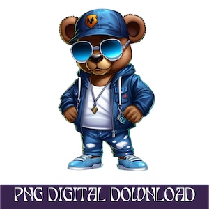 Miś z kreskówek Złote pieniądze png hip hop svg hustler natychmiastowe pobieranie