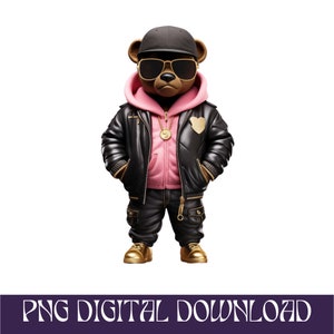 Cartoon Teddy Bär Golden Geld rosa svg hip hop hustler png sofortiger download