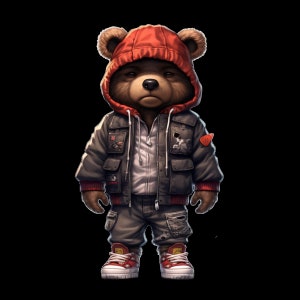Cartoon Teddy bear png hip hop soldi hustler svg felpa con cappuccio rossa download immediato
