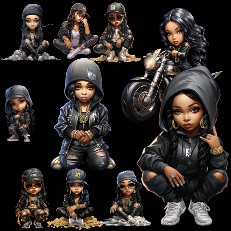 10 premium girl thug designs png bundle