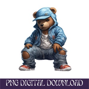 Cartoon Teddy bear Golden png money hip hop svg hustler instant download
